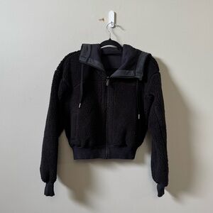 Black Sherpa Zip-Up Jacket with Hood